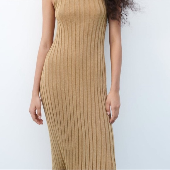 NEW ZARA METALLIC THREAD OPENWORK DRESS SLEEVELESS MIDI ROUND NECK SIZE S - Picture 7 of 7